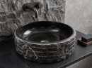 Toros Black Marble Vessel Bathroom Sink Bowl Polished Interior and Combed/Rough Exterior (D)16" (H)5"
