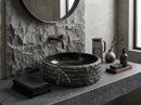 Toros Black Marble Vessel Bathroom Sink Bowl Polished Interior and Combed/Rough Exterior (D)16" (H)5"