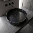 Toros Black Natural Stone Marble Artistic Vessel Sink Polished (D)17.5" (H)6"