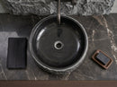Toros Black Marble Vessel Bathroom Sink Bowl Polished Interior and Combed/Rough Exterior (D)16" (H)5"