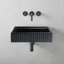Turkish Black Fluted Wall Mount Bathroom Marble Sink 16 Inch