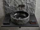 Toros Black Marble Vessel Bathroom Sink Bowl Polished Interior and Combed/Rough Exterior (D)16" (H)5"
