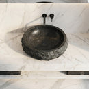Toros Black Rustic Marble Above Vanity Bathroom Oval Sink (W)14" (L)17" (H)6"