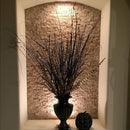 Noce brown travertine mosaic 1x2 stacked stone splitface DP 02-02 installed on decorative installation