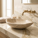 Natural Polished Stone Vessel Travertine Sink  (W)20" (L)12.5" (H)4.5"