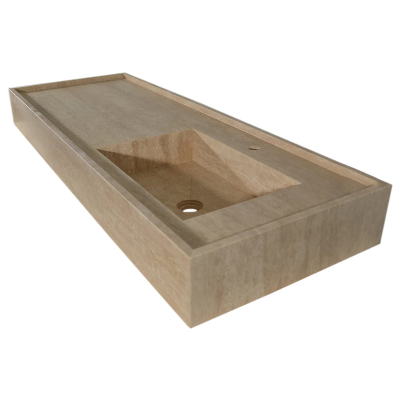 Troia Beige Travertine Rectangular Wall-mount Bathroom Sink (W)20" (L)54" (H)6" angle view