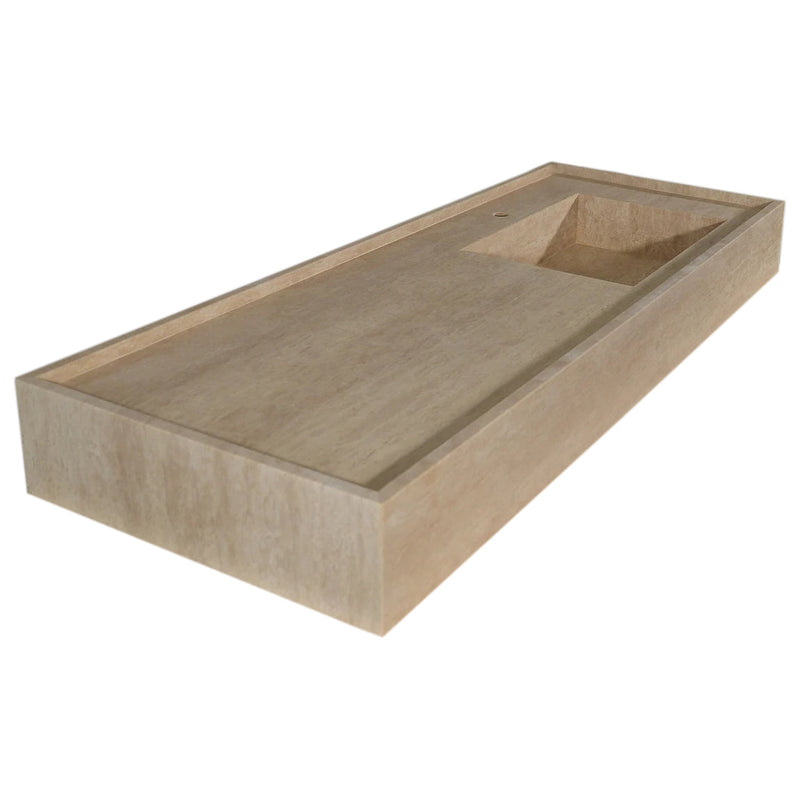 Troia Beige Travertine Rectangular Wall-mount Bathroom Sink (W)20" (L)54" (H)6" angle view