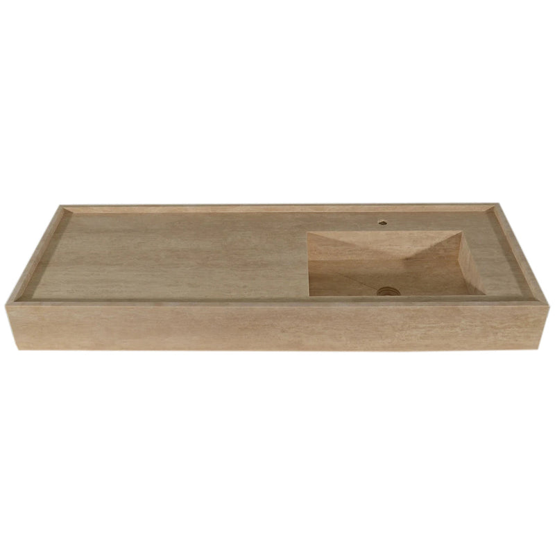 Troia Beige Travertine Rectangular Wall-mount Bathroom Sink (W)20" (L)54" (H)6" front view