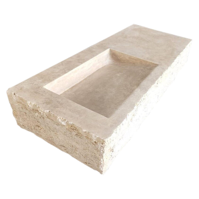 Troia Light Travertine Rustic Rectangular Wall-mount Bathroom Sink (W)16" (L)36" (H)10" angle view