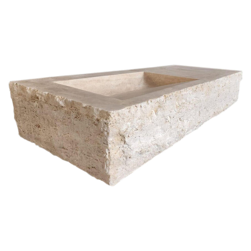 Troia Light Travertine Rustic Rectangular Wall-mount Bathroom Sink (W)16" (L)36" (H)10" profile view