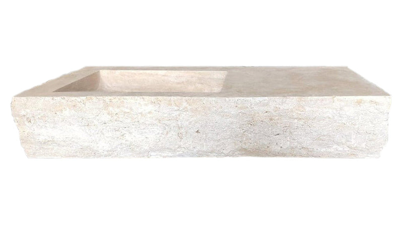 Troia Light Travertine Rustic Rectangular Wall-mount Bathroom Sink (W)16" (L)36" (H)10" side view