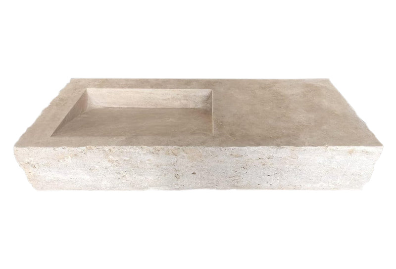 Troia Light Travertine Rustic Rectangular Wall-mount Bathroom Sink (W)16" (L)36" (H)10" side view