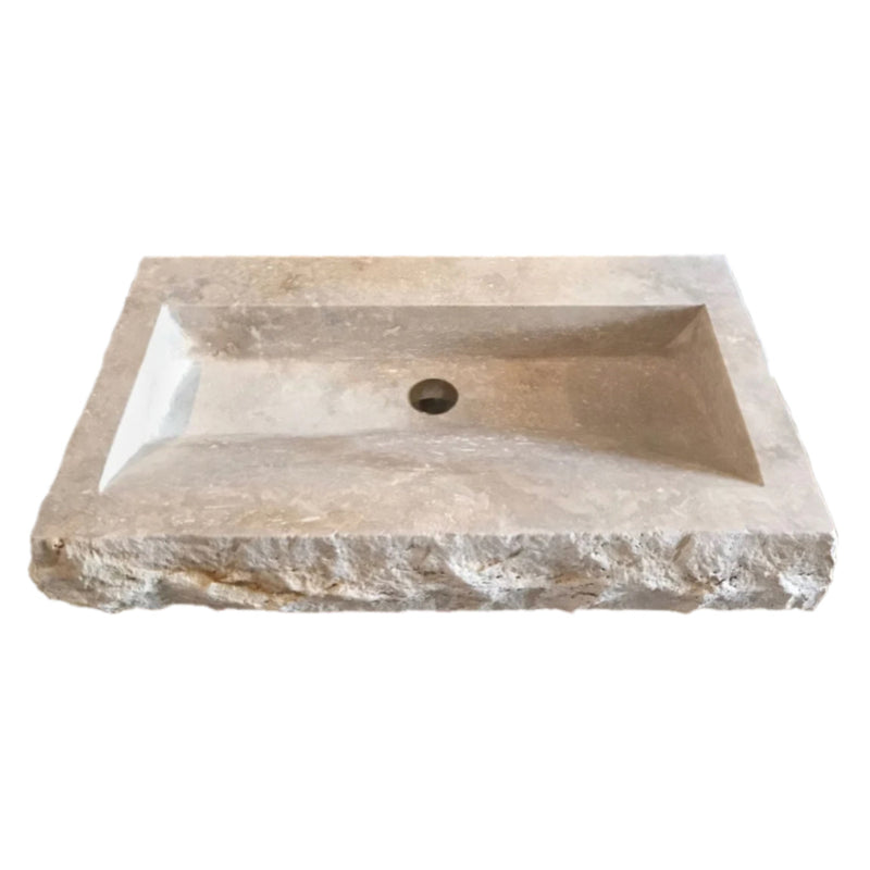 Troia Light Travertine Rustic Rectangular Wall-mount Bathroom Sink (W)16" (L)30" (H)5" Split-face front finish