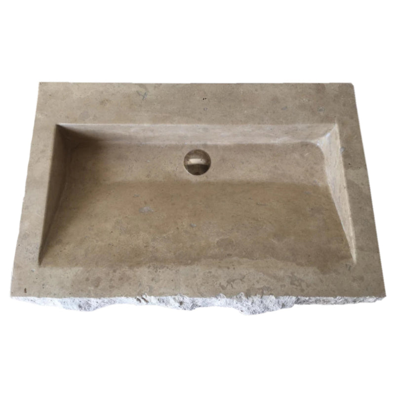 Troia Light Travertine Rustic Rectangular Wall-mount Bathroom Sink (W)16" (L)30" (H)5" Split-face front finish top view