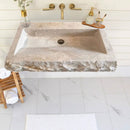 Travertine Beige Rectangular Rustic Wall Mount Bathroom Stone Sink