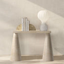 Troia Light Travertine Designer Cone Shape Legs Console Polished (W)15" (L)40" (H)32" decorative items on top