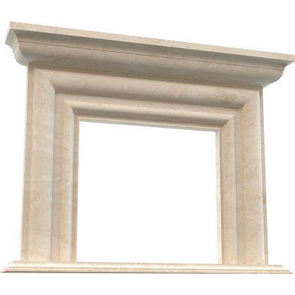 troia light travertine fireplace surround mantel modern polished MEGFP03 angle view