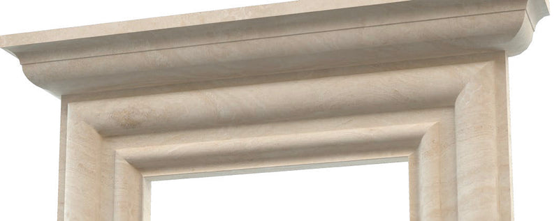 troia light travertine fireplace surround mantel modern polished MEGFP03 closeup view