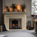Light Travertine Modern Hand Carved Natural Stone Fireplace Surround 5 Piece Modular