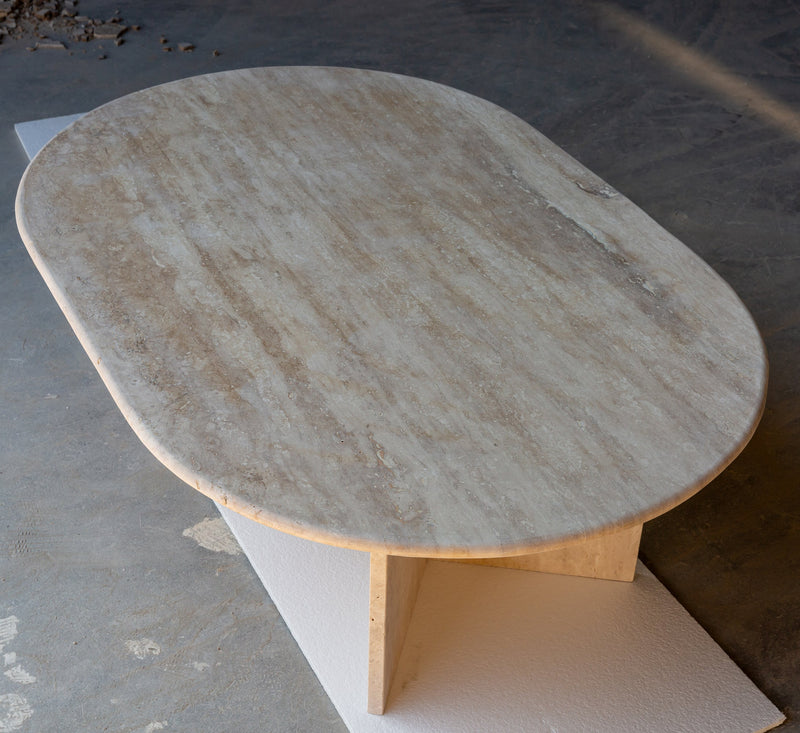 Troia Light Travertine Oval Shape Coffee Table Filled and Polished (W)24" (L)48" (H)16"