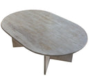 Light Travertine Oval Handcrafted Coffee Table Polished Finish 24 x 48 x 16 Inches