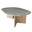 Light Travertine Oval Handcrafted Coffee Table Polished Finish 24 x 48 x 16 Inches