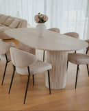 Travertine Oval Dining Table Light Stone Fluted Round Legs