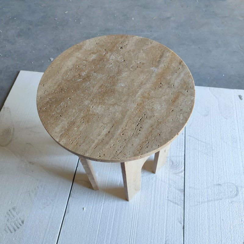 Troia Light Travertine Round End/Side Table U Shape Legs Unfilled, Honed (D)18" (H)20" top view