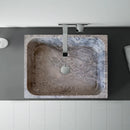 Tundra Gray Marble Rectangular Above Vanity Bathroom Sink (W)16" (L)19.5" (H)5" bathroom top view chrome wall-mount faucet