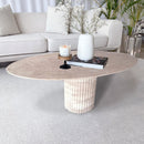 Tuscany Beige Travertine Vein-cut Oval Shape Coffee Table Fluted Leg (W)24" (L)50" (H)23" living room view