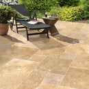 tuscany walnut travertine pavers pattern tumbled floor tile LPAVTWAL10KITS room scene view