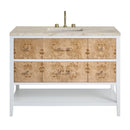 James Martin Olena 48" Single Bathroom Vanity, Polished White and Light Mappa Burl