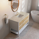 James Martin Olena 48" Single Bathroom Vanity, Polished White and Light Mappa Burl