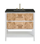 James Martin Olena 36" Single Bathroom Vanity, Polished White and Light Mappa Burl