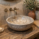 Valencia Beige Travertine Natural Stone Vessel Sink Filled and Polished (D)16" (H)6"