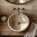 Valencia Beige Travertine Natural Stone Vessel Sink Filled and Polished (D)16" (H)6"