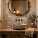 Valencia Beige Travertine Natural Stone Vessel Sink Filled and Polished (D)16" (H)6"