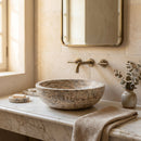 Valencia Beige Travertine Natural Stone Vessel Sink Filled and Polished (D)16" (H)6"