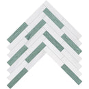 Verde, Bianco Dolomiti Honed Large Herringbone Marble Mosaics 12 7/8x8 9/16