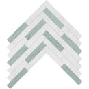 Verde, Calacata T Fine Textured Large Herringbone Marble Mosaics 12 7/8x8 9/16