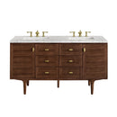 James Martin Amberly 60" Dual Mount Double Bathroom Vanity, Mid-Century Walnut