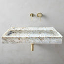 Calacatta Viola Gold Marble Handcrafted Floating Bathroom Sink – Luxury Horizontal Fluted (W)16" (L)36"