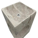 Modern Handcrafted Grey Travertine Pedestal Sink 18 Inch Square