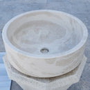 white limestone vessel sink honed d16 h6 angle view