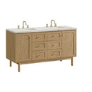 James Martin Laurent 60" Dual Mount Double Bathroom Vanity, Light Natural Oak