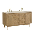 James Martin Laurent 60" Dual Mount Double Bathroom Vanity, Light Natural Oak